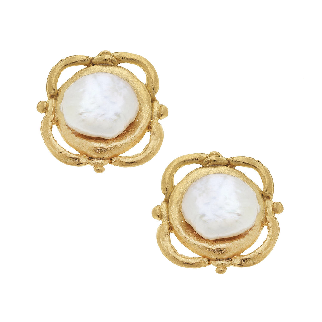 Round Pearl Clip Earrings-Susan Shaw-Swag Designer Jewelry