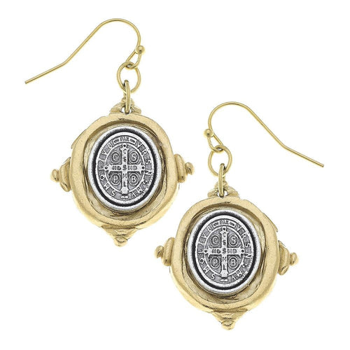 Saint Benedict Oval Coin Dangle Earrings-Susan Shaw-Swag Designer Jewelry