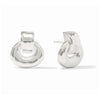 Silver-plated Avalon Demi doorknocker earrings with a hammered finish, measuring approximately 0.75 inches with a post closure.