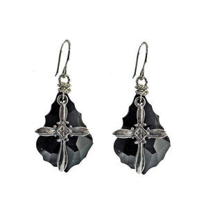 Silver Cross on Black Crystal Earrings-Andrea Barnett-Swag Designer Jewelry