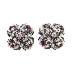 Silver Crystal Floral Button Clip Earrings-Jose Maria Barrera-Swag Designer Jewelry