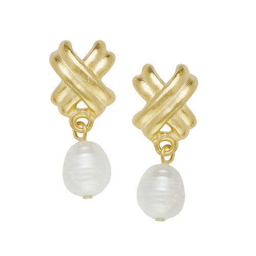 Texas X's with Freshwater Pearl Earrings-Susan Shaw-Swag Designer Jewelry