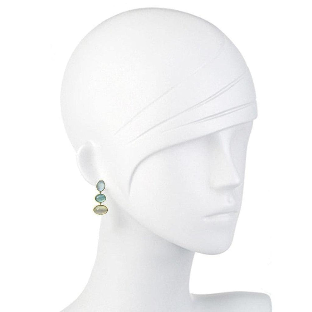 Three Stone Drop Clip Earrings-Vaubel Designs-Swag Designer Jewelry