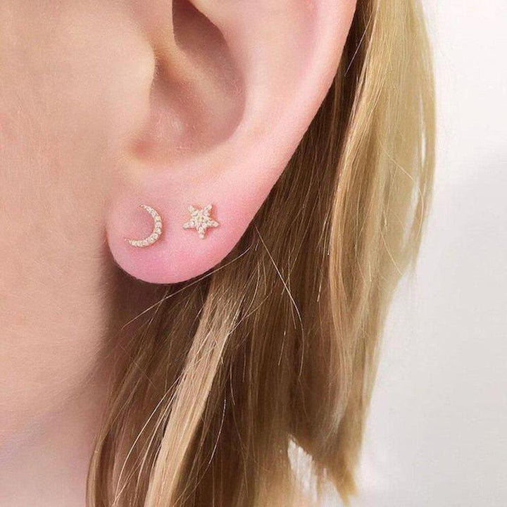 Tiny Star Pave Diamond Gold Stud Earrings-Liven Co-Swag Designer Jewelry