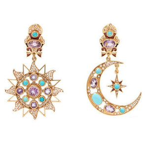 Turquoise Amethyst Sun and Moon Earrings-Percossi Papi-Swag Designer Jewelry