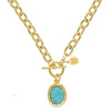 Turquoise Cabochon Necklace on Link Chain-Susan Shaw-Swag Designer Jewelry
