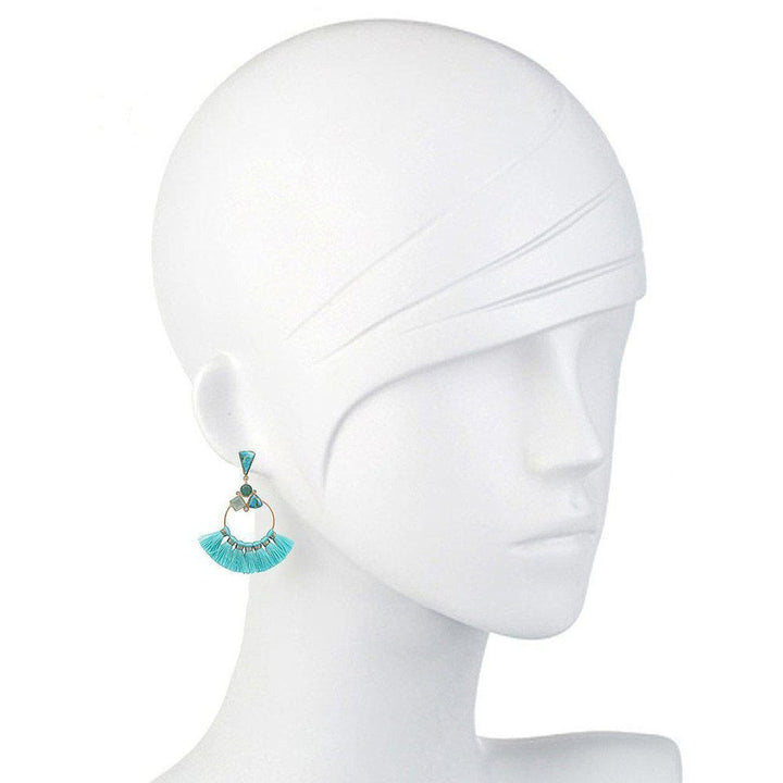 Turquoise Tassel Hoop Earrings-Atelier Mon-Swag Designer Jewelry