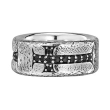Unkaged Distressed Cross with Black Sapphire Ring-Scott Kay-Swag Designer Jewelry