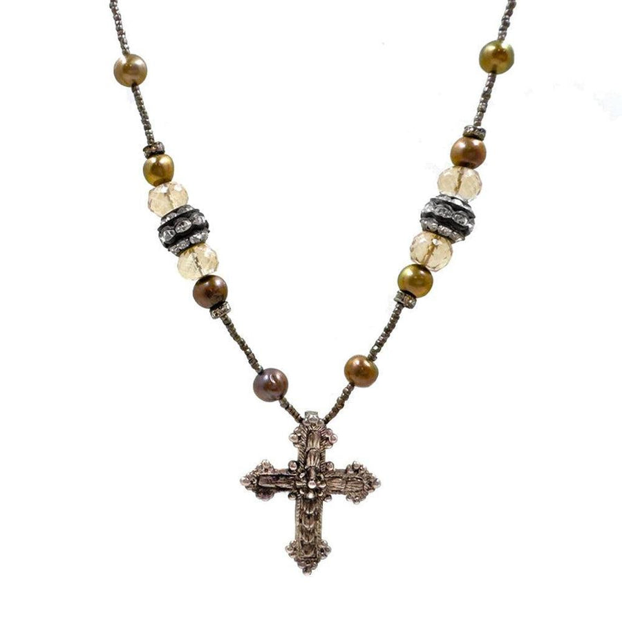 Vintage Beads with Cross-Andrea Barnett-Swag Designer Jewelry