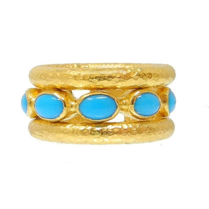 Gold ring featuring turquoise stones, size 6.5