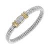 Elegant silver and gold bracelet featuring an oval pave diamond medallion.