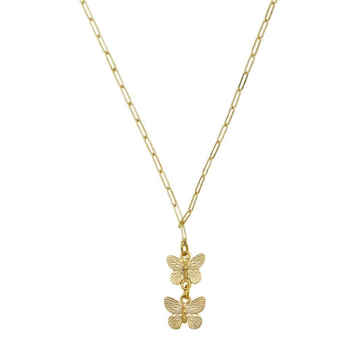 Gold butterfly pendant necklace with paperclip chain