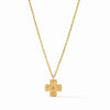 Canterbury Delicate Necklace: Gold cross pendant on a rope chain.