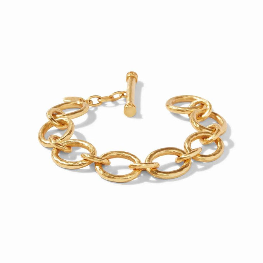 Gold Catalina Small Link Bracelet: Hammered gold-tone metal, oval chain links, toggle clasp.