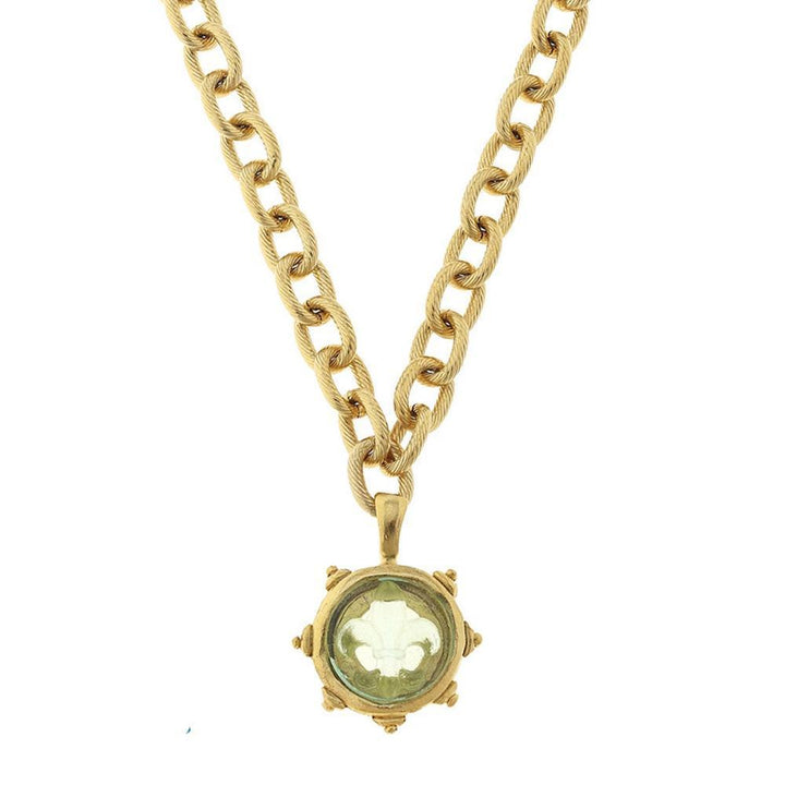 Gold chain necklace with Venetian glass Fleur De Lis pendant