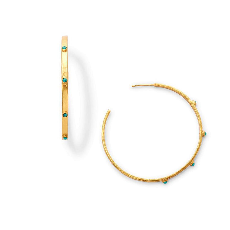 Gold Crescent Stone Hoop Earrings with Turquoise accents