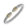 Diamond Tip Open Bracelet: Silver and gold textured bracelet with diamond accents.