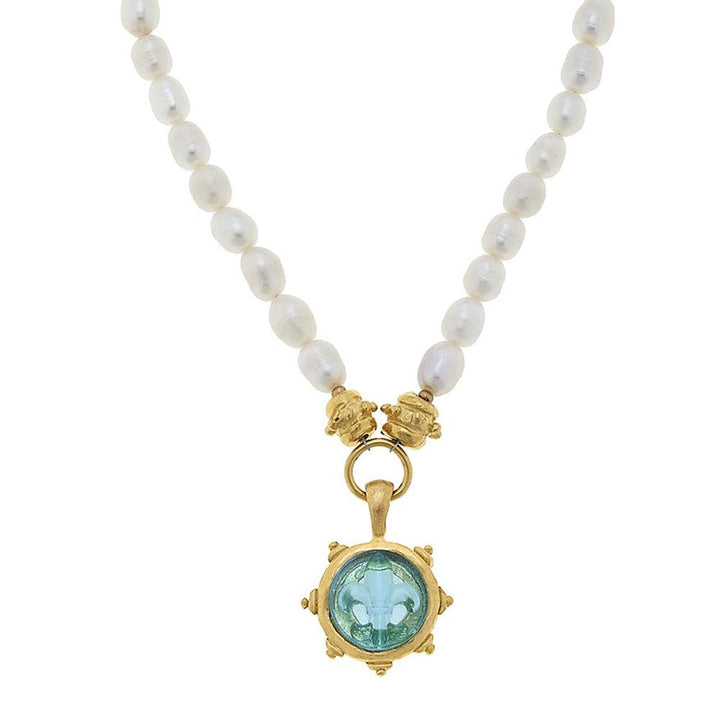 Fleur Venetian glass pendant necklace with pearls and 18k gold.