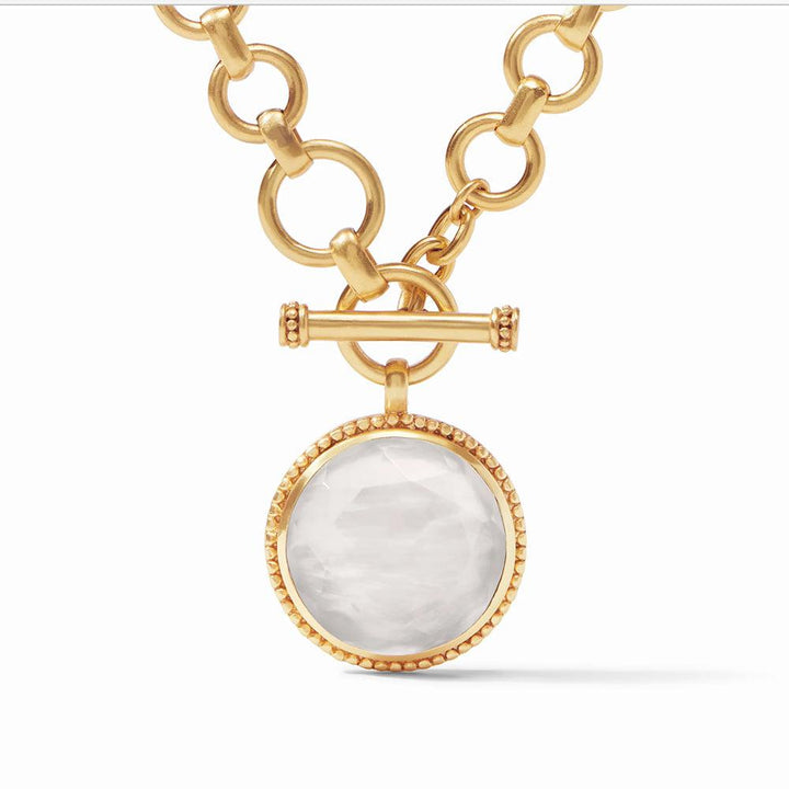 Gold Flora statement necklace with large white gemstone pendant