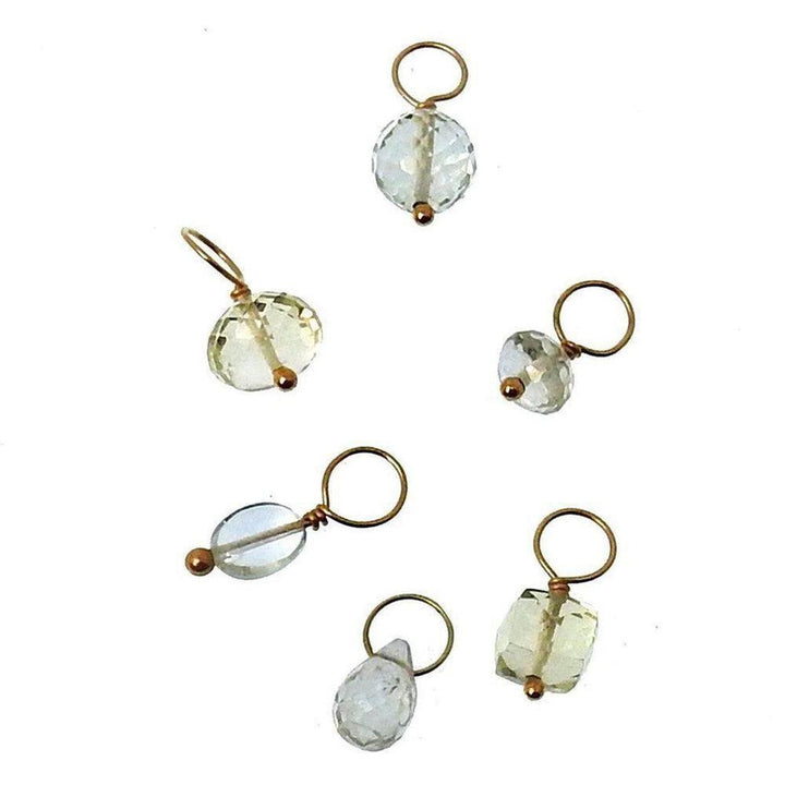 Gemstone Accents:  Assorted pale yellow & clear quartz charms with gold wire accents.