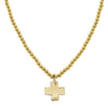 Gold beaded chain necklace with textured gold cross pendant