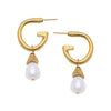 Gold hoop earrings with dangling pearl accents