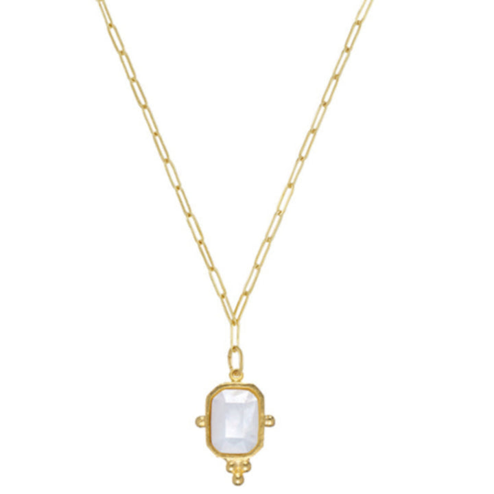 Grace Gold Paperclip Necklace with White Rectangular Gemstone Pendant