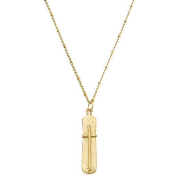 Gold Handcast Bar Cross Chain Necklace