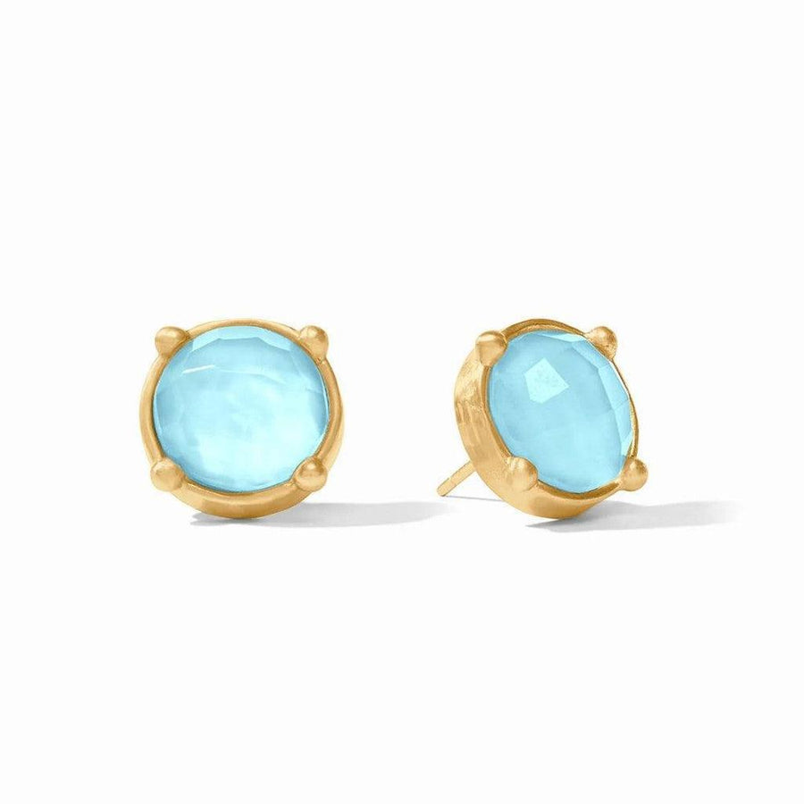 Light blue chalcedony Honey Stud earrings with gold settings.
