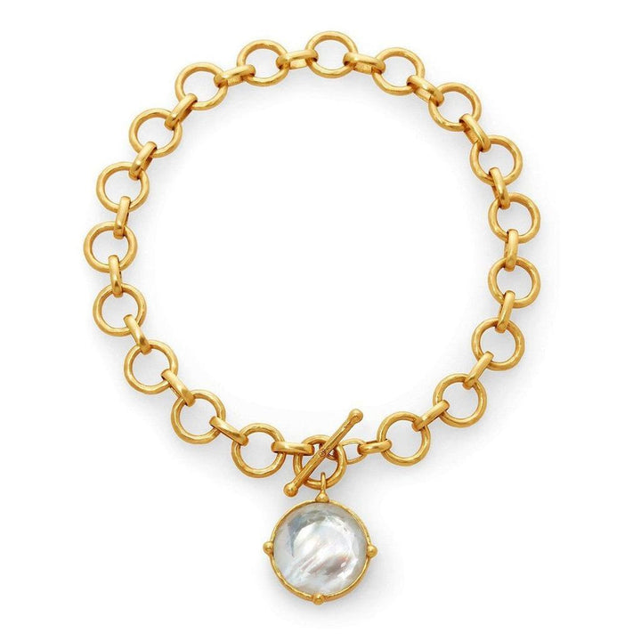 Gold Honeybee Statement Necklace with mother-of-pearl charm