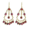 Joy Garnet Earrings: Gold chandelier earrings featuring rich red garnet stones.