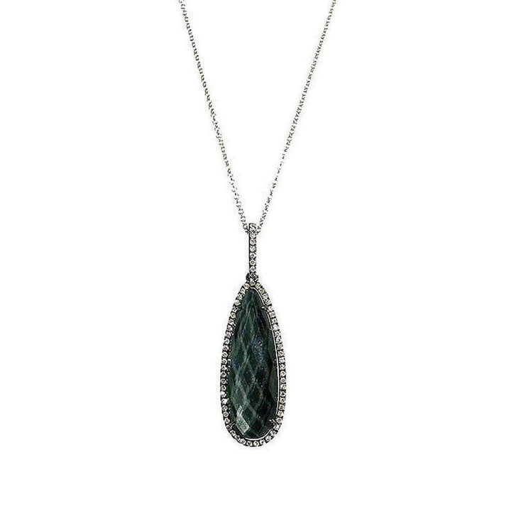 Labradorite and diamond pear-shaped pendant necklace