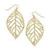 Gold Lacy Leaf earrings: Delicate, textured leaf design.
