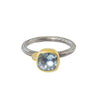 Light blue topaz ring with textured silver band and accent diamond