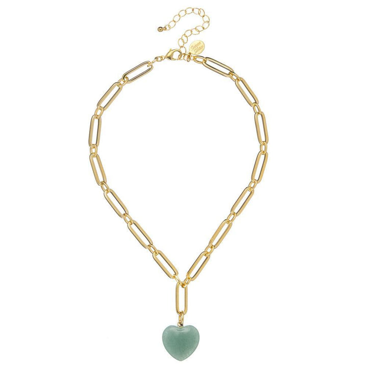 Gold chain necklace with light green heart pendant