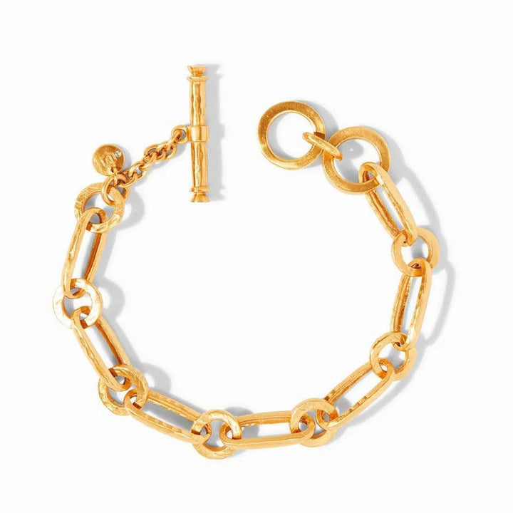 Gold Palladio Link bracelet with hammered texture and toggle clasp.