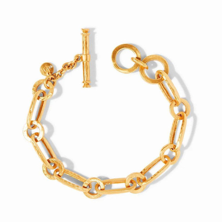 Gold Palladio Link bracelet with hammered texture and toggle clasp.
