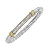 Pave bar diamond bracelet with twisted silver band and gold accents.