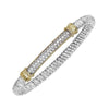 Pave bar diamond bracelet with twisted silver band and gold accents.