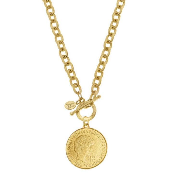 Princess Diana Coin on Gold Toggle Chain-Susan Shaw-Swag Designer Jewelry