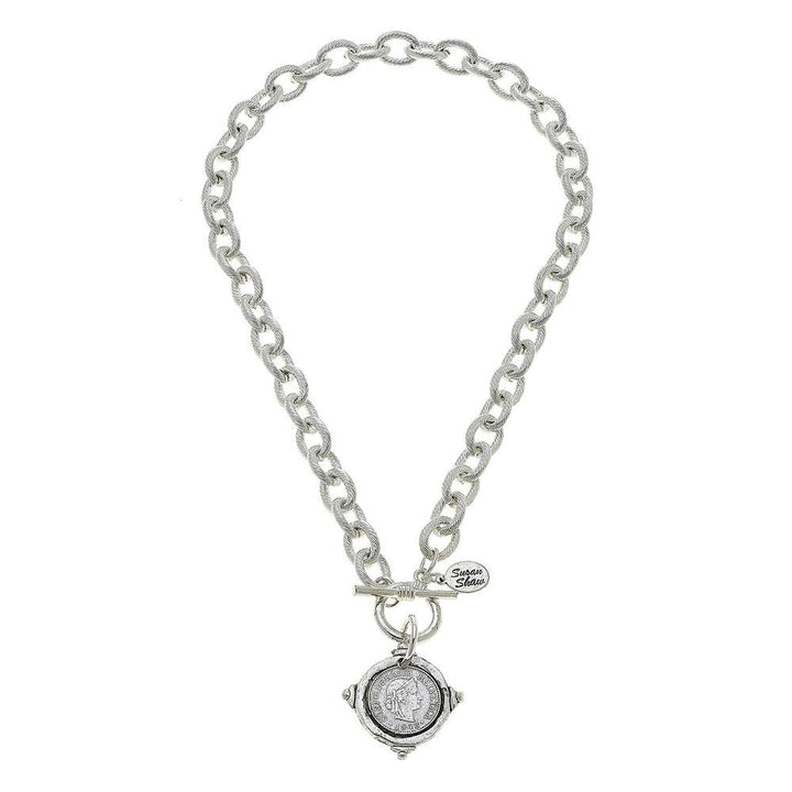 Silver Coin Pendant Necklace-Susan Shaw-Swag Designer Jewelry