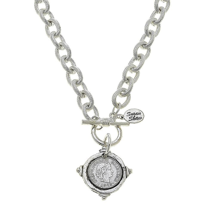 Silver Coin Pendant Necklace-Susan Shaw-Swag Designer Jewelry