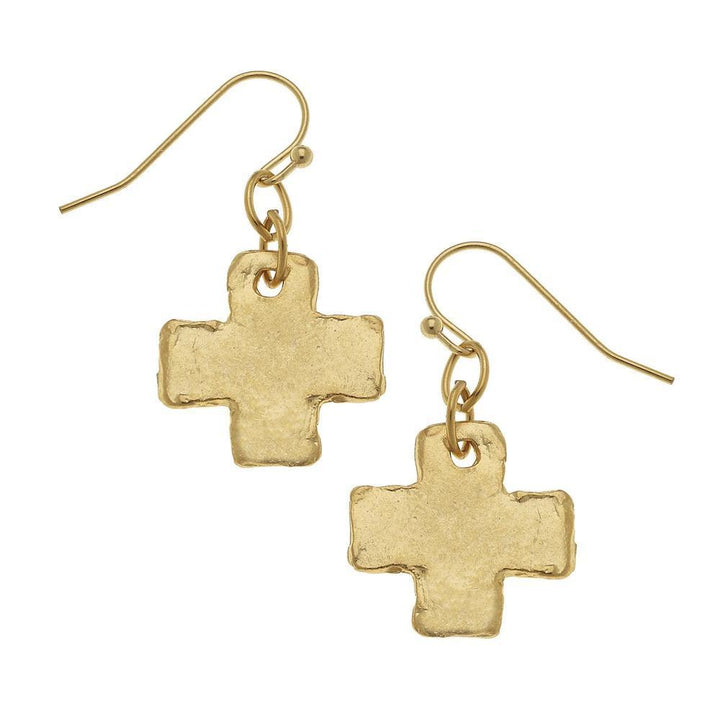 Small Hammered Cross Dangle Earrings-Susan Shaw-Swag Designer Jewelry