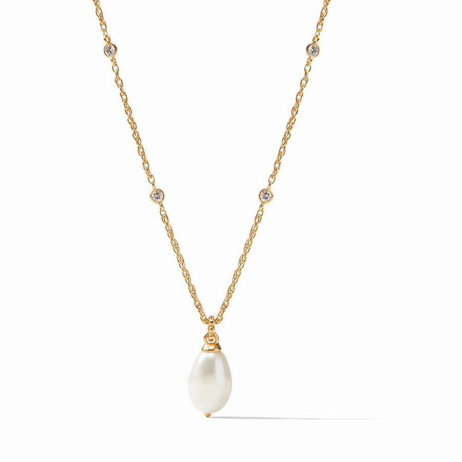 Marbella Delicate Necklace: 18k gold chain, pearl pendant, and diamond accents.