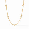 Monaco Delicate Necklace: Gold chain with pearls & marquise-cut stones.