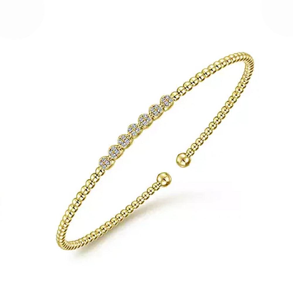 14K Yellow Gold Bujukan Bead and Cluster Diamond Bangle-Gabriel & Co-Swag Designer Jewelry