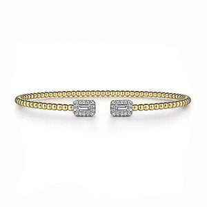 14K Yellow Gold Bujukan Open Cuff Bracelet with Diamond Baguettes-Gabriel & Co-Swag Designer Jewelry