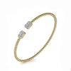14K Yellow Gold Bujukan Open Cuff Bracelet featuring baguette diamond accents.
