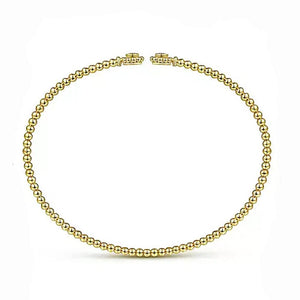 14K Yellow Gold Bujukan Split Cuff Bracelet with Diamond Flower Caps-Gabriel & Co-Swag Designer Jewelry