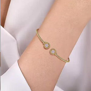 14K Yellow Gold Open Bangle with Pave Diamond Circles-Gabriel & Co-Swag Designer Jewelry